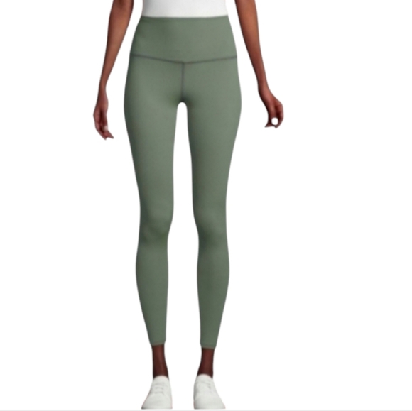 Electric & Rose Olive Green Women's High-Waisted Ribbed Ankle Leggings - Picture 1 of 8